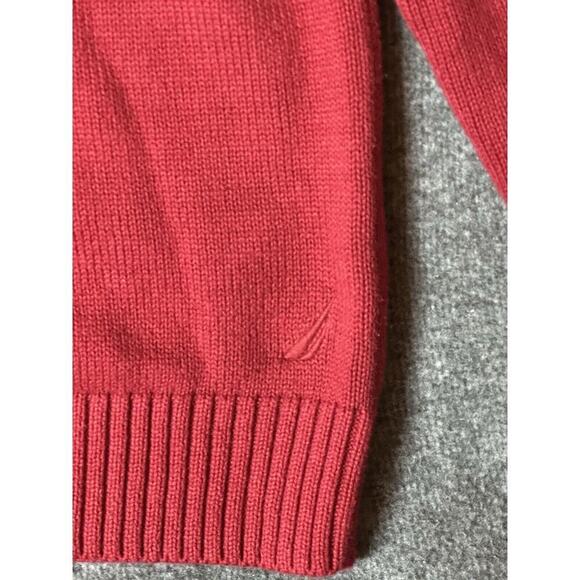Nautica Sweater Mens Medium Red Chunky Cotton Christmas Snowflakes Vintage 90s M - Picture 2 of 8